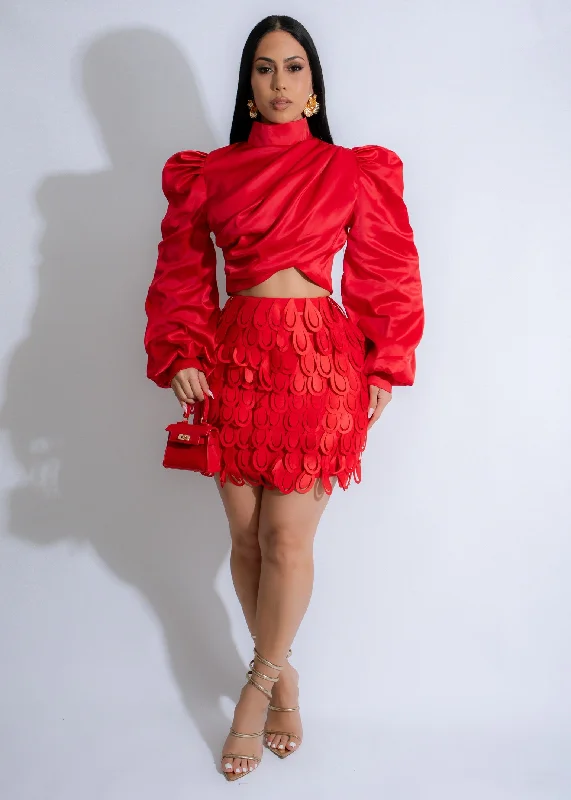 The Lumina Satin Skirt Set Red