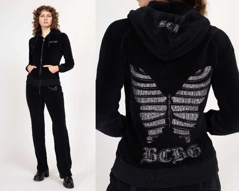 Large Y2K BGBG Maxazria Black Velour Butterfly Track Suit