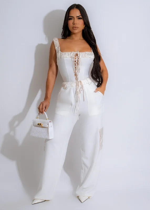 Closer And Closer Satin Pant Set White