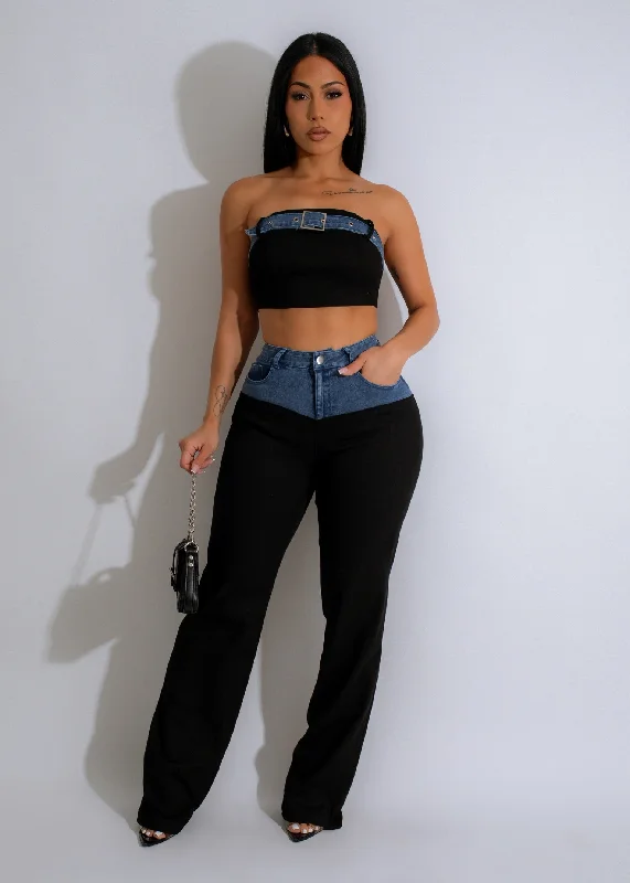 Contrast Chic Duo Pant Set Black