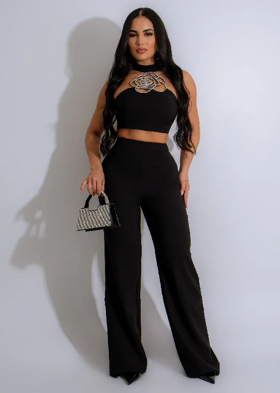 Divine Rose Diamond  Pant Set Black