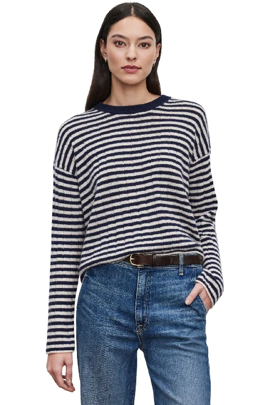 Velvet Monica Cashmere Striped Sweater in Linen-Navy