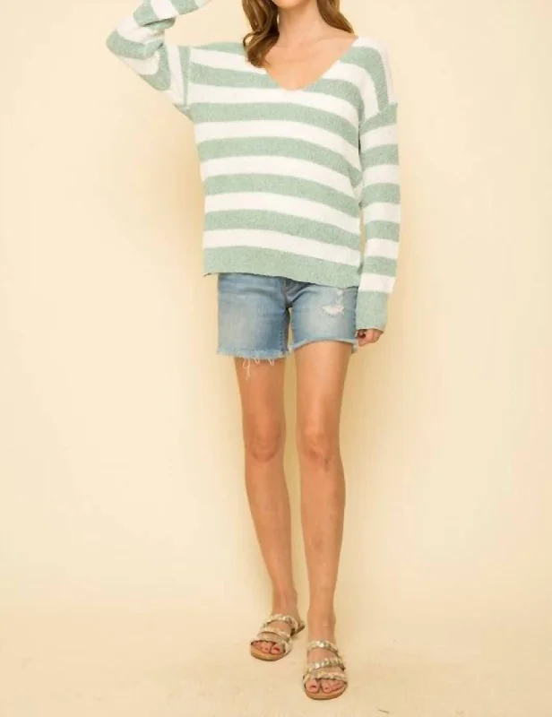 Knotted Back Stripe Sweater In Mint