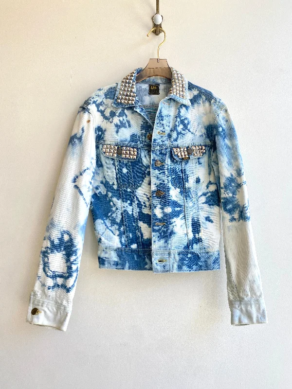 Hand Dyed Vintage Metal Studded Button Up Denim Coat w/ Hand Embroidered Back (Reworked)