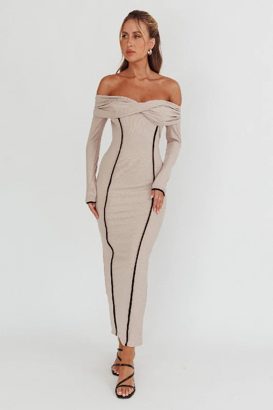 Genesis Off-Shoulder Long Sleeve Maxi Dress Pebble