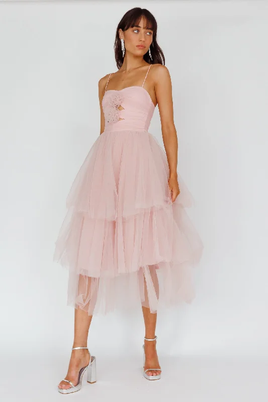 Seraphina Rose Bodice Tulle Midi Dress Blush