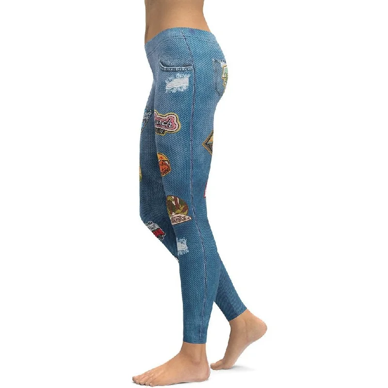 Denim Patch Print Leggings